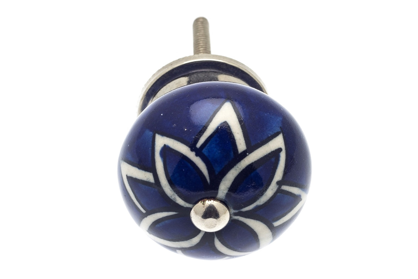 Round Ceramic Knob White with Blue Leaves 40mm