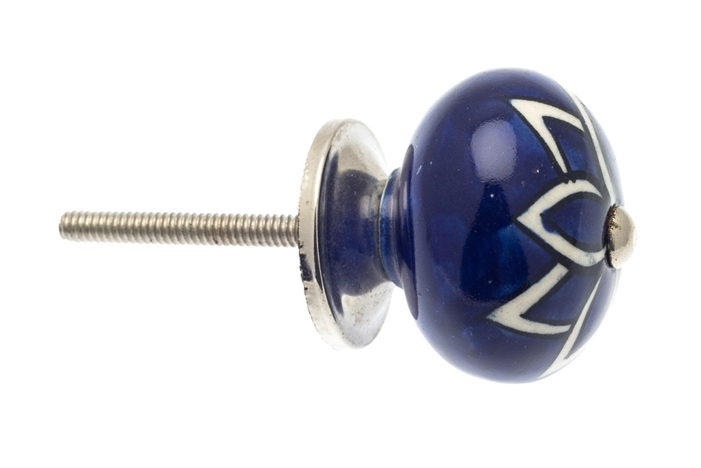 Round Ceramic Knob White with Blue Leaves 40mm