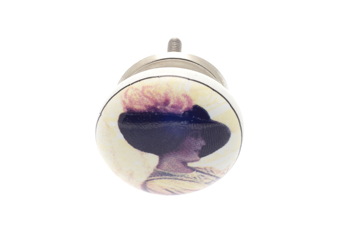 Bouton en céramique blanc avec dame Ascot peinte