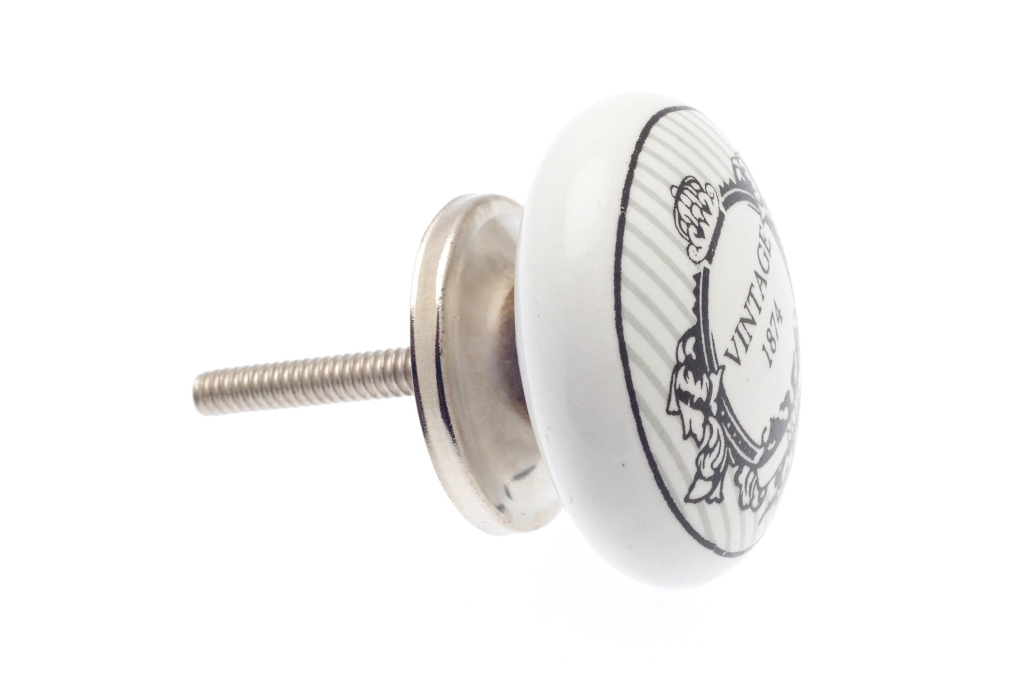 Bouton en céramique blanc 'Vintage 1874' 38mm