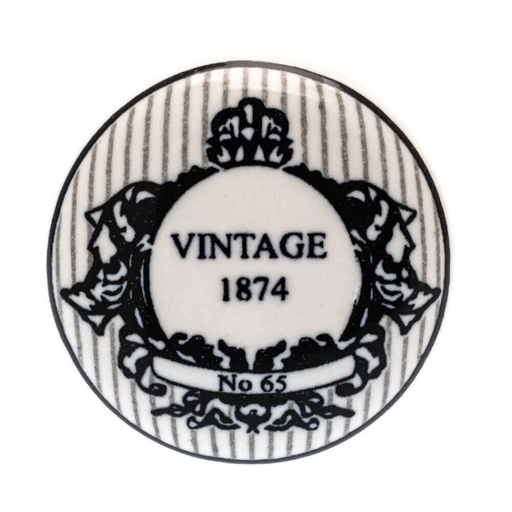 Bouton en céramique blanc 'Vintage 1874' 38mm