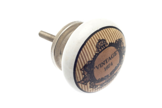 Ceramic Knob Tobacco Brown 'Vintage 1874' 38mm