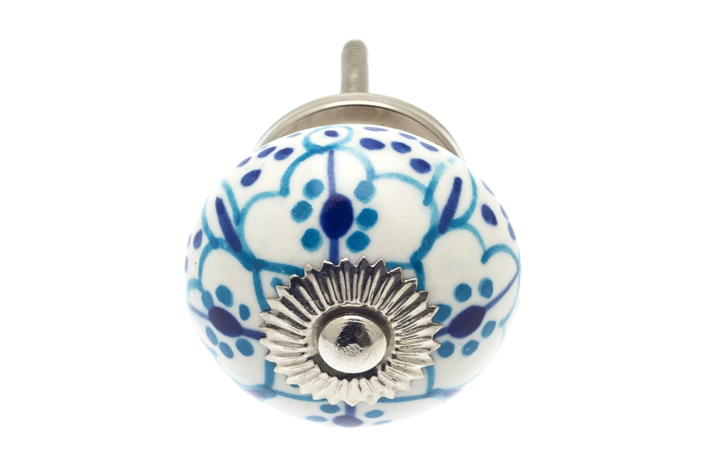 Ceramic Knob White with Sky Blue Patterns 40mm