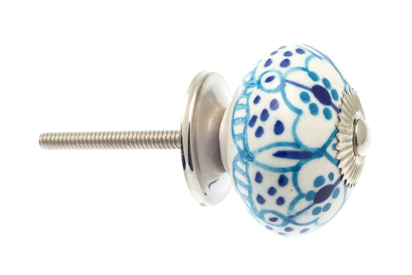 Ceramic Knob White with Sky Blue Patterns 40mm