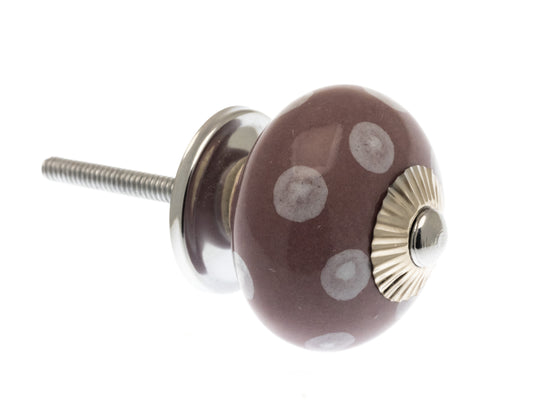 Ceramic Knob Plum with White Spots / Dots 40mm