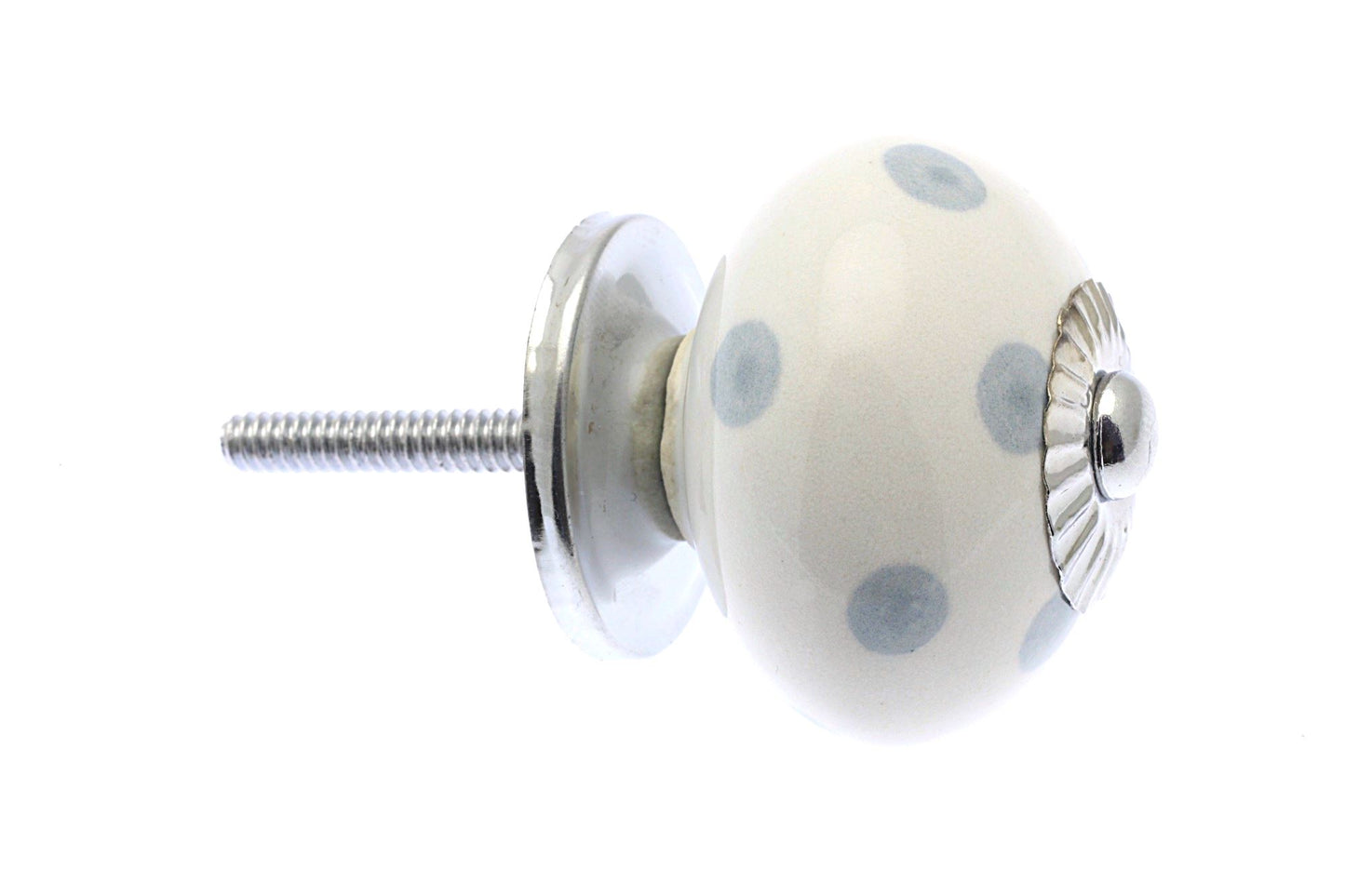 Bouton en céramique blanc avec pois gris clair 40 mm