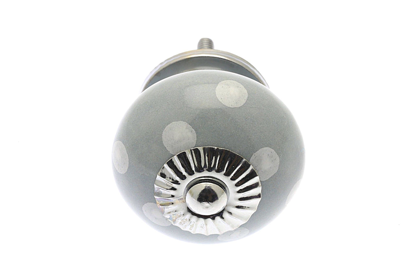 Ceramic Knob Light Grey with White Spots / Dots 40mm