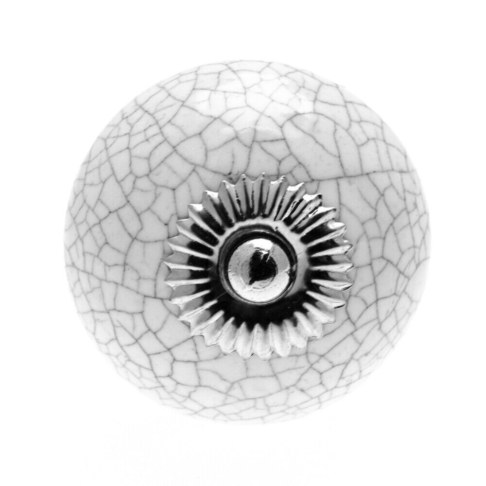 Ceramic Knob White with Crackle Glaze 40mm