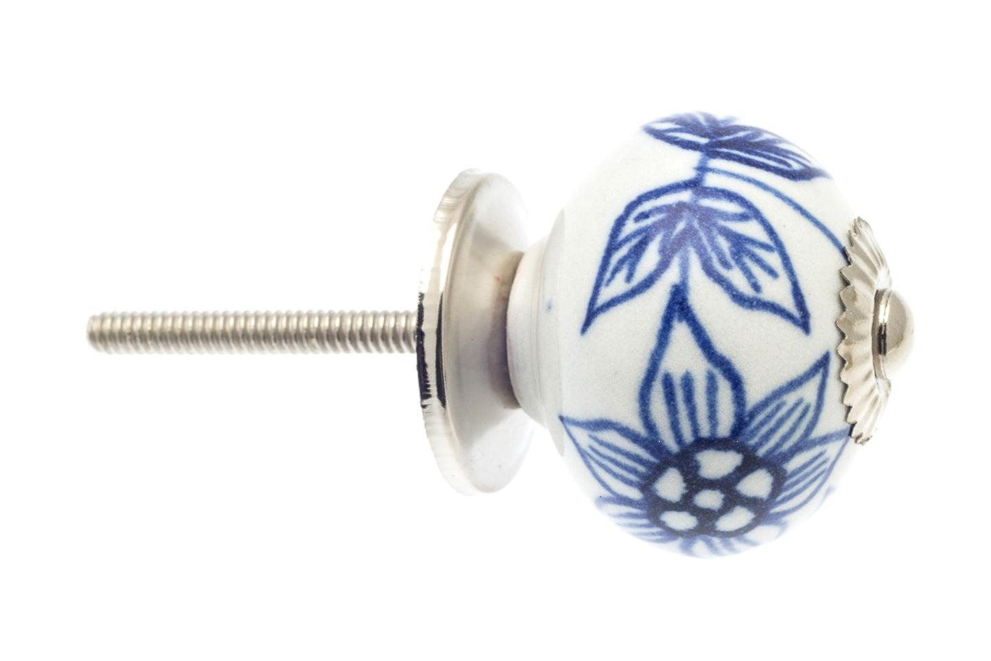 Ceramic Knob White with Blue Petals 40mm