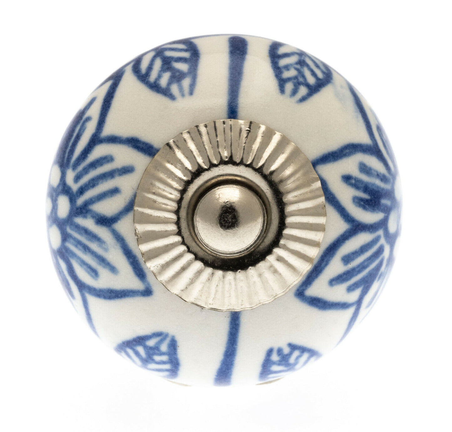 Bouton en céramique blanc avec pétales bleus 40 mm