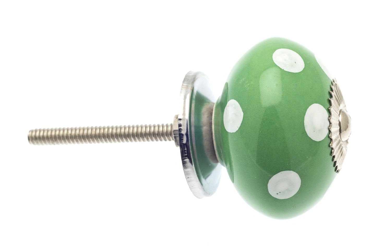 Ceramic Knob Green with White Spots / Dots 40mm