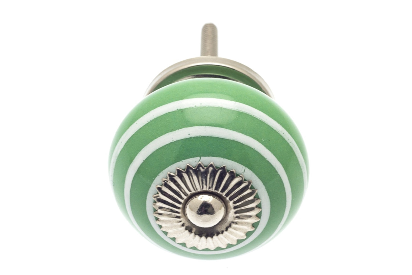 Ceramic Knob Green with White Stripes / Hoops 40mm