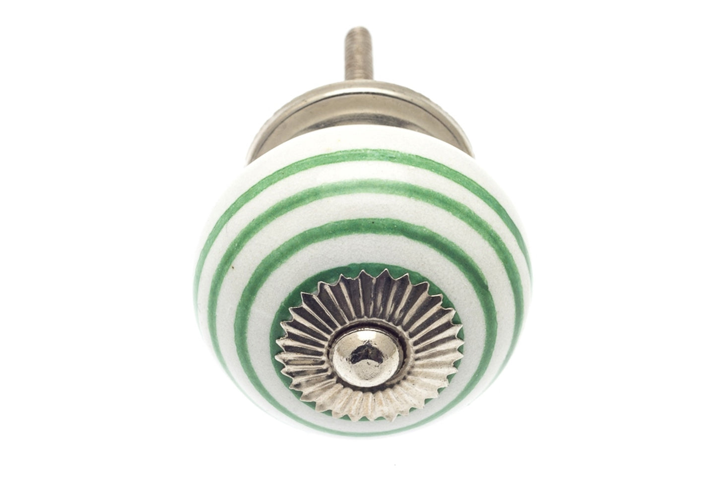 Ceramic Knob White with Green Stripes / Hoops 40mm
