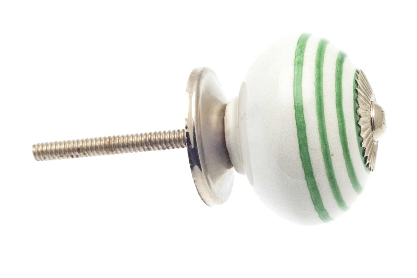 Ceramic Knob White with Green Stripes / Hoops 40mm