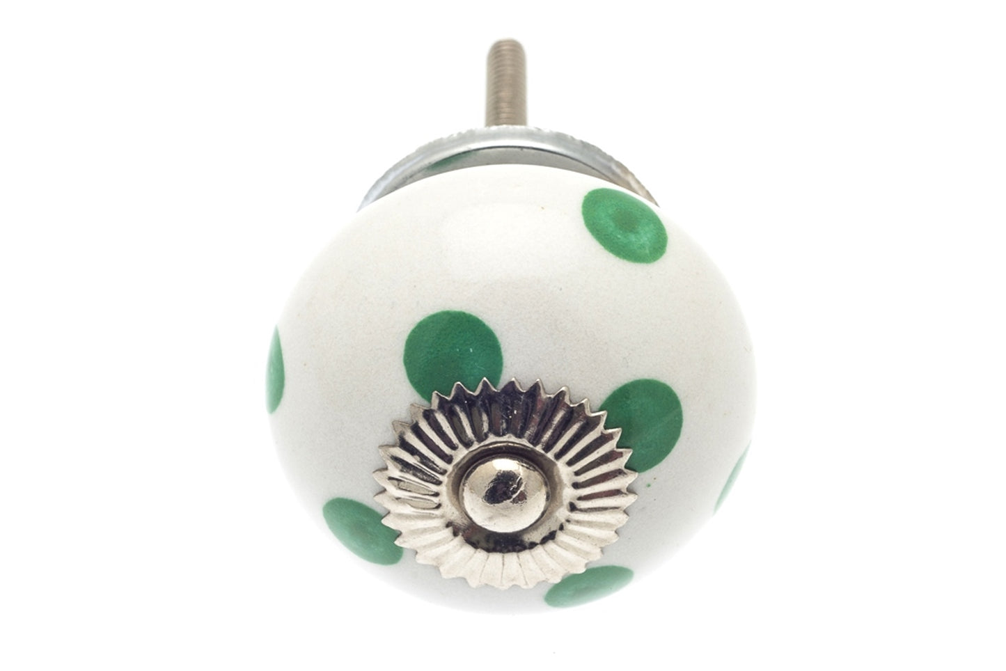 Ceramic Knob White with Green Spots / Dots 40mm