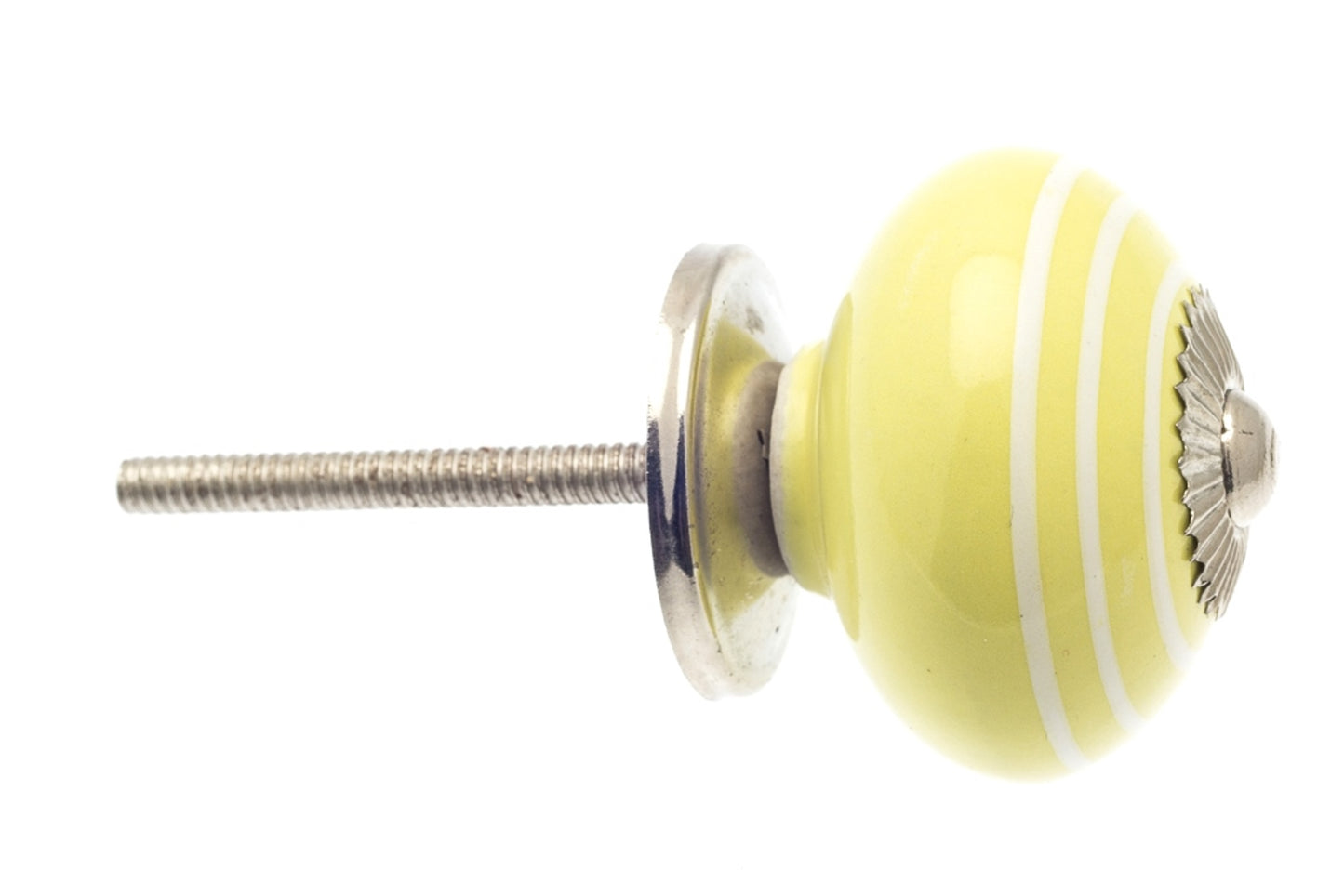 Ceramic Knob Yellow with White Stripes / Hoops
