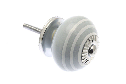 Ceramic Cupboard Knob Whisper Grey with White Stripes