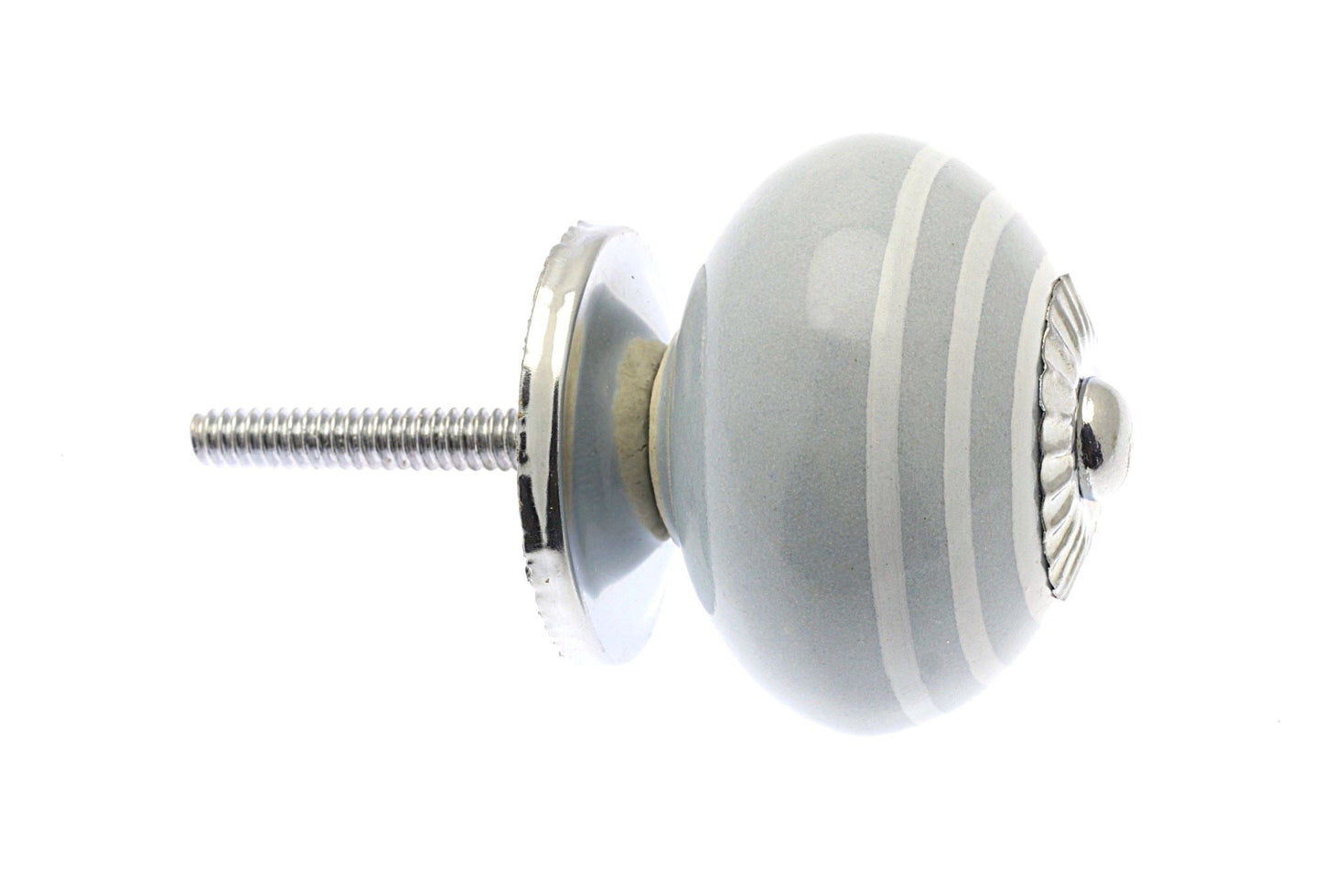 Bouton de placard en céramique Whisper Grey avec rayures blanches