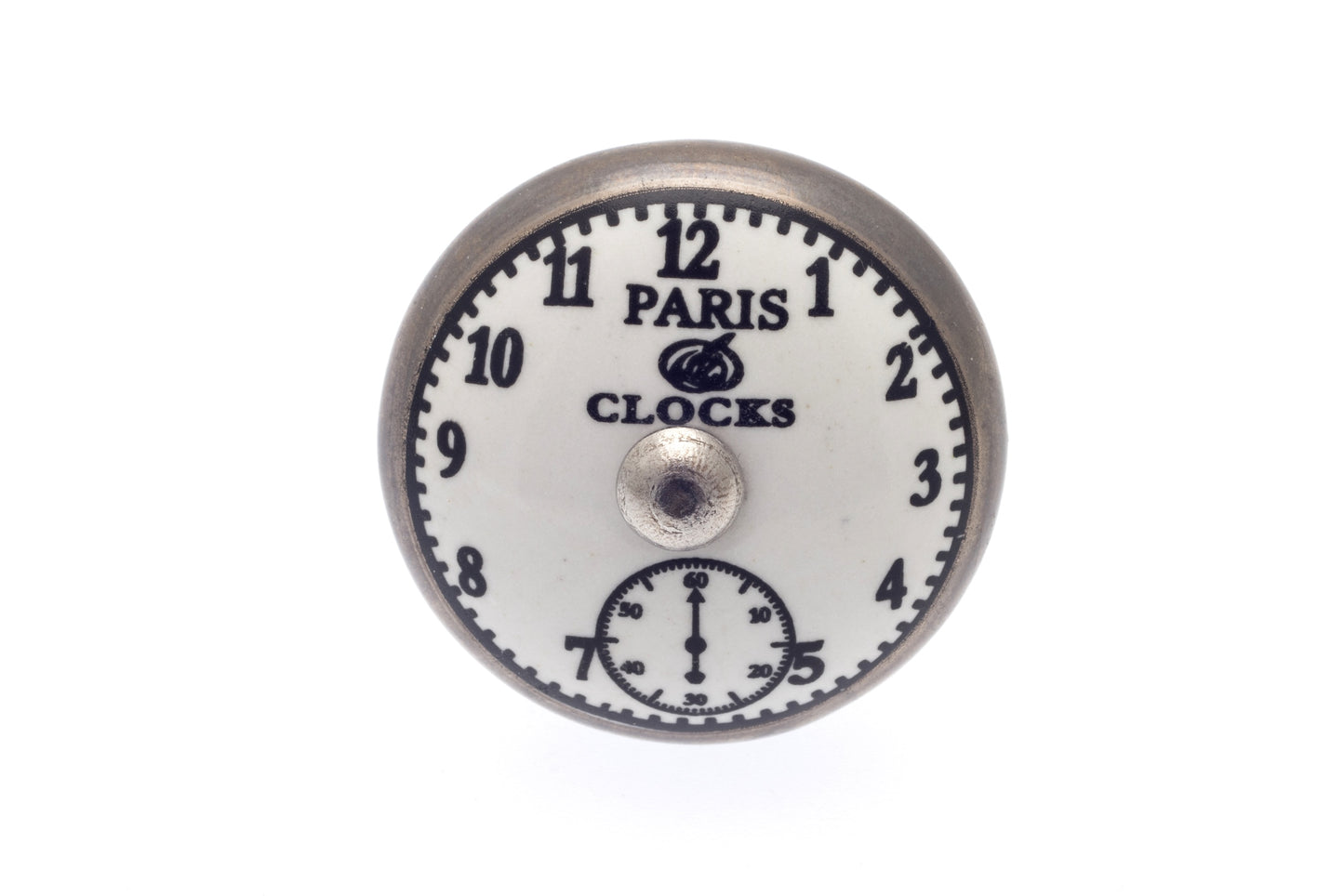 Ceramic Knob 'Paris' Clockface Antique Silver 38mm