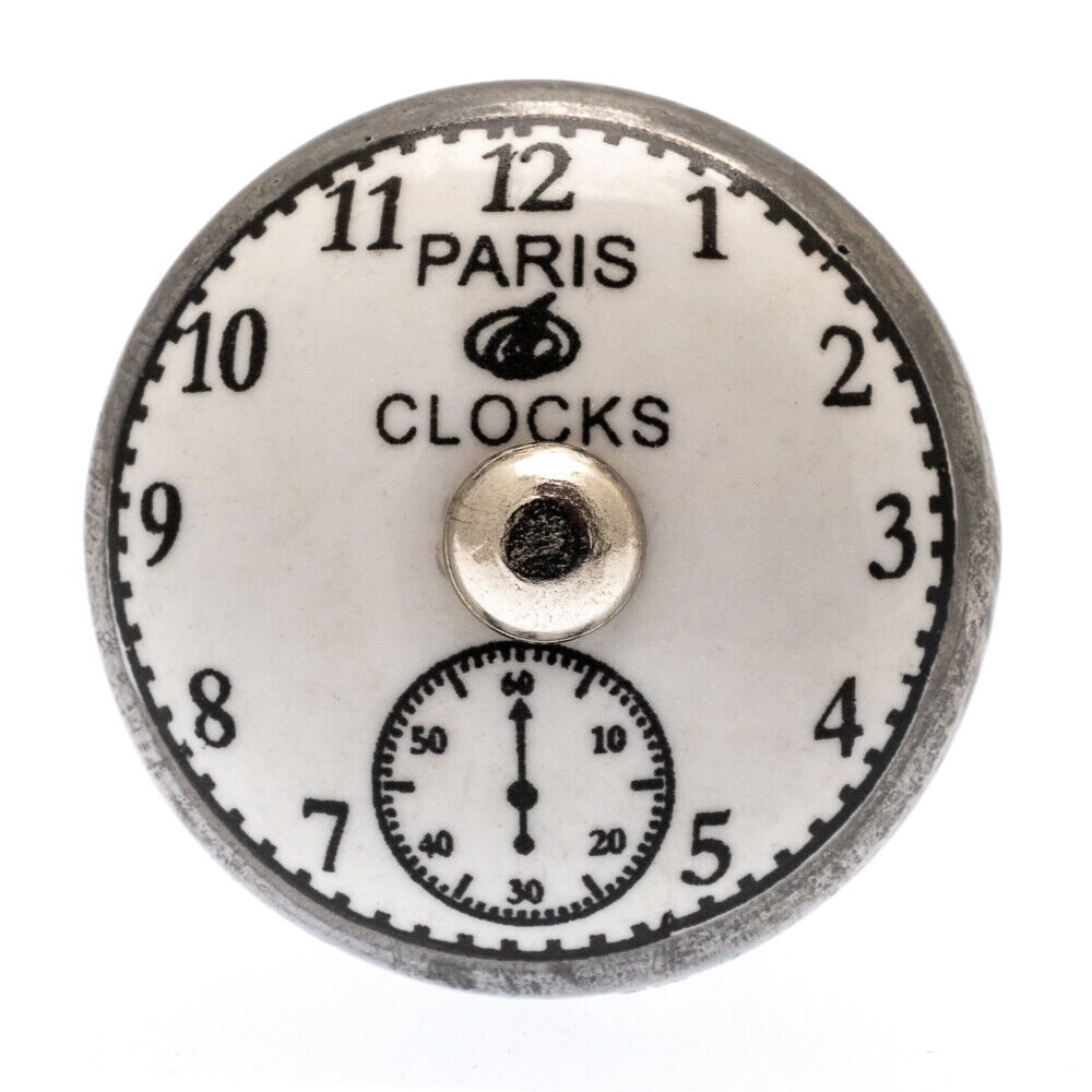 Ceramic Knob 'Paris' Clockface Antique Silver 38mm