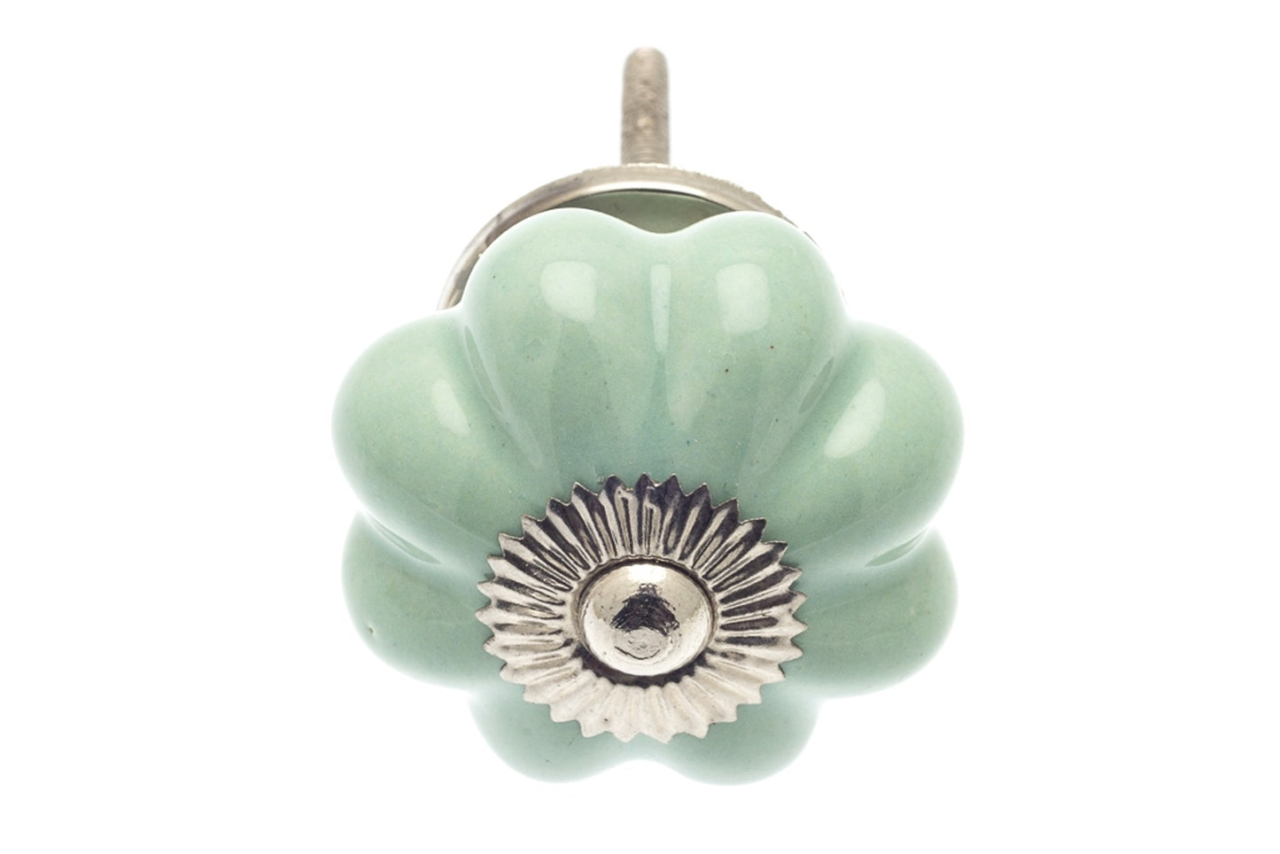 Ceramic Door Knob Flower Shape Eau de Nil Green 42mm