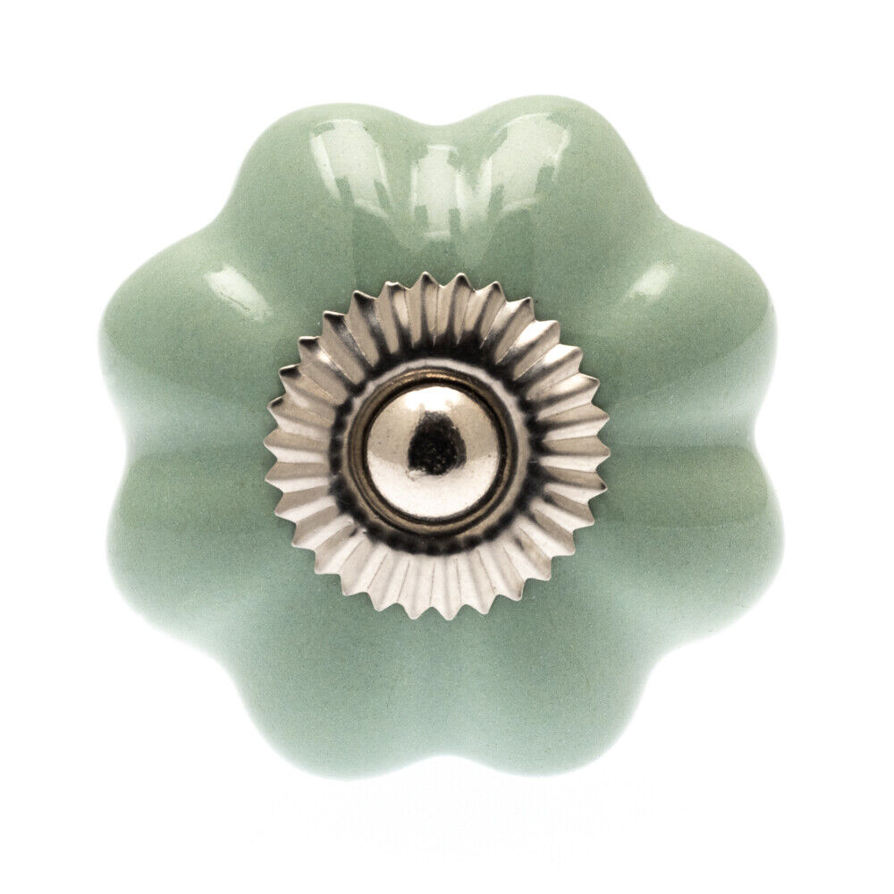 Ceramic Door Knob Flower Shape Eau de Nil Green 42mm