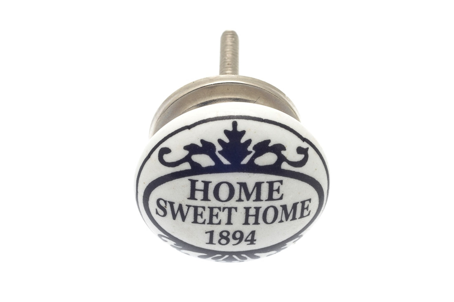 Bouton en céramique blanc 'Home Sweet Home' en noir 38mm