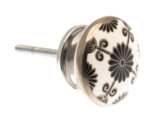 Ceramic Knob in Black & Antique Silver Pattern 40mm