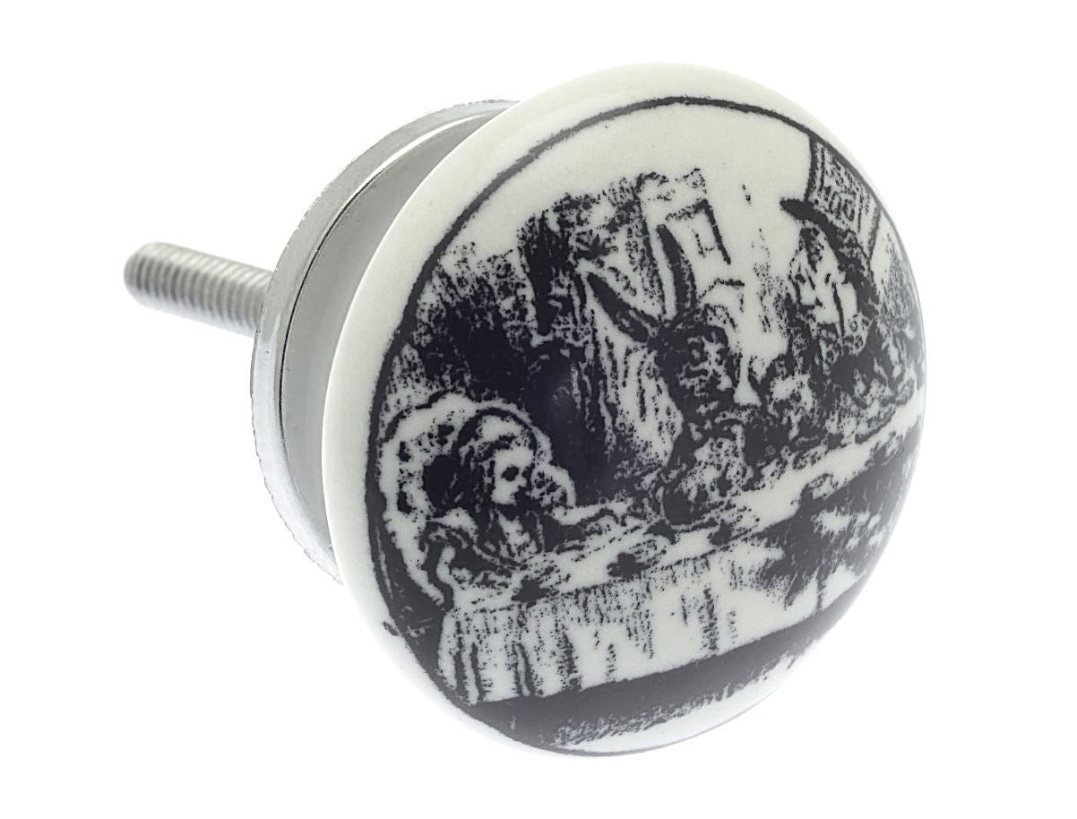 Ceramic Cupboard Knob Alice in Wonderland ''Mad Hatter's Tea Party'