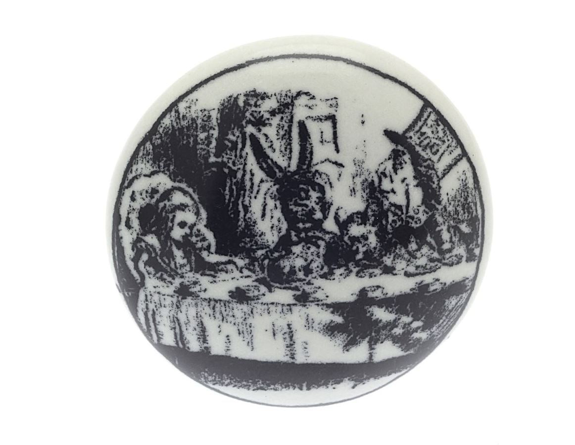 Ceramic Cupboard Knob Alice in Wonderland ''Mad Hatter's Tea Party'