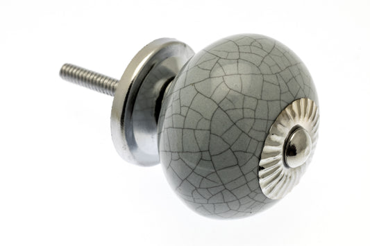 Ceramic Knob Round Grey with Crackle Glaze 40mm