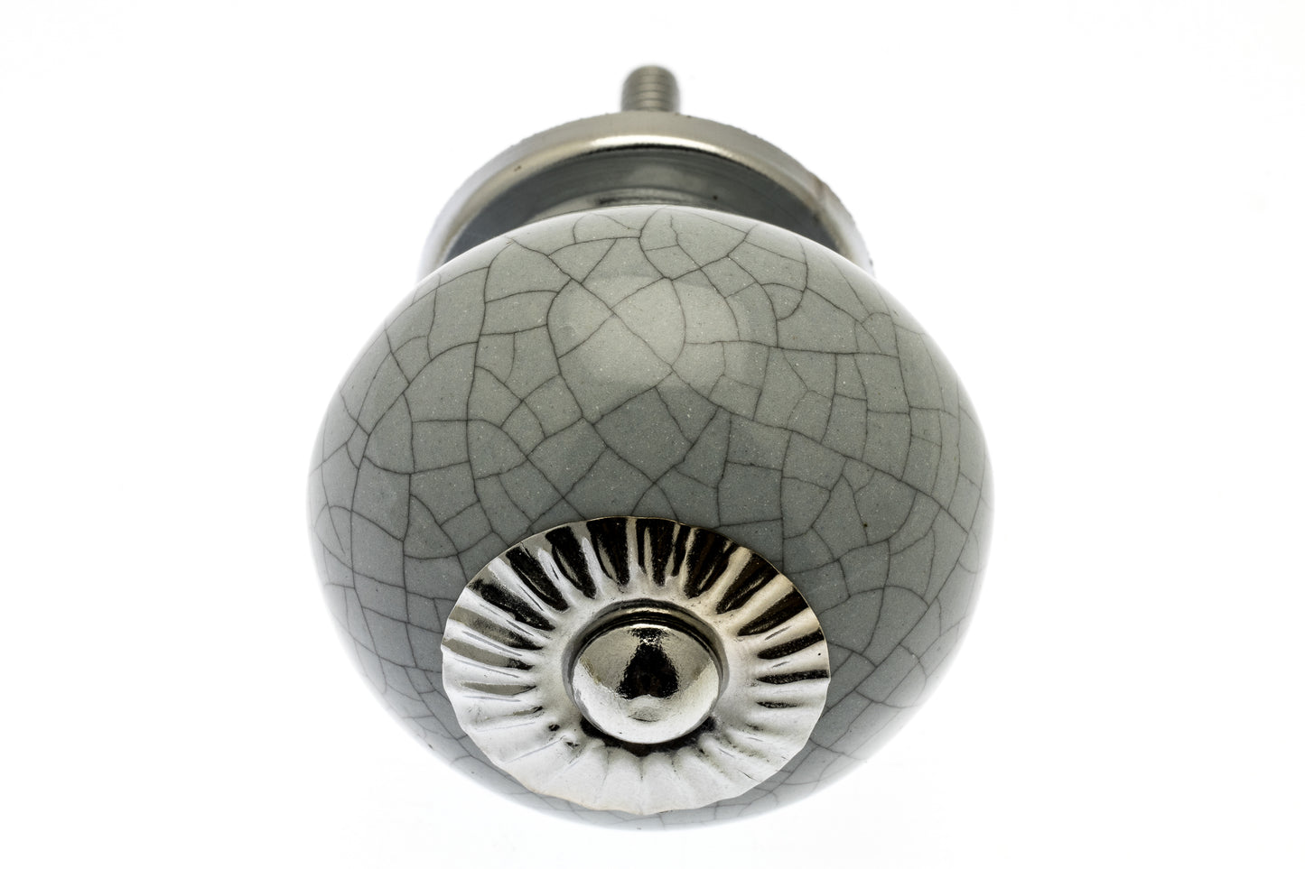 Bouton en céramique rond gris avec vernis craquelé 40 mm