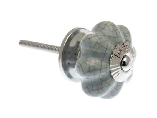 Ceramic Knob Flower Shape in Grey with Crackle Glaze 42mm