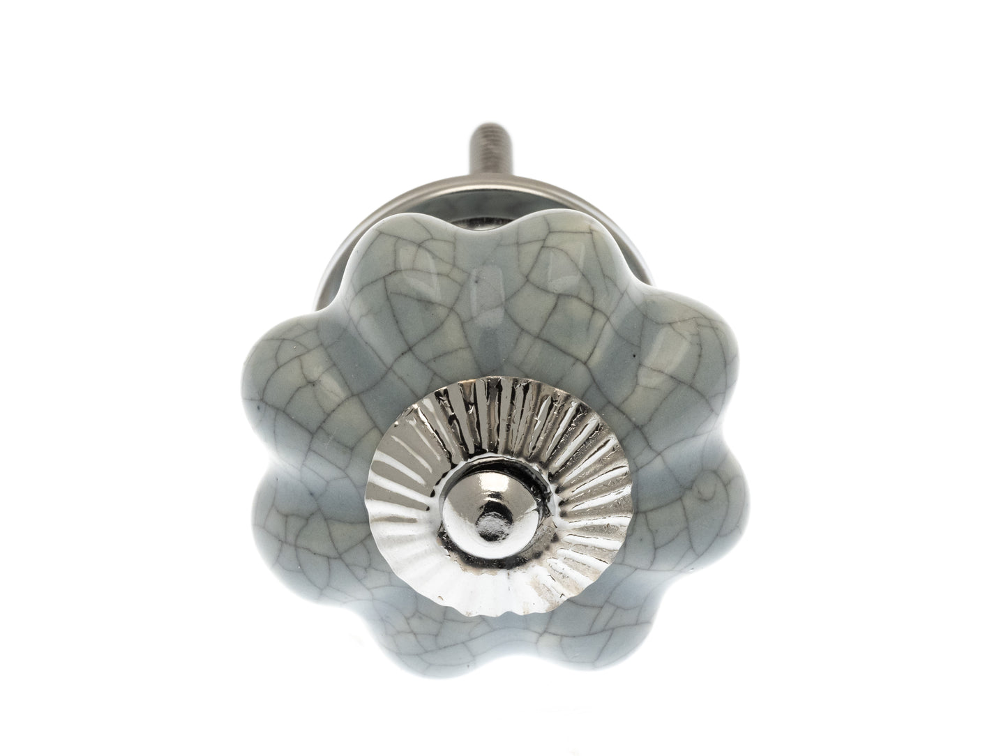 Ceramic Knob Flower Shape in Light Grey with Crackle Glaze 42mm