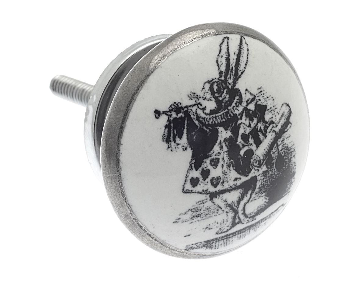 Ceramic Cupboard Knob Alice in Wonderland 'The Herald' Antique Silver