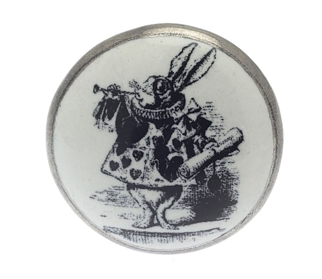 Bouton de Placard en Céramique Alice au Pays des Merveilles 'The Herald' Argent Antique
