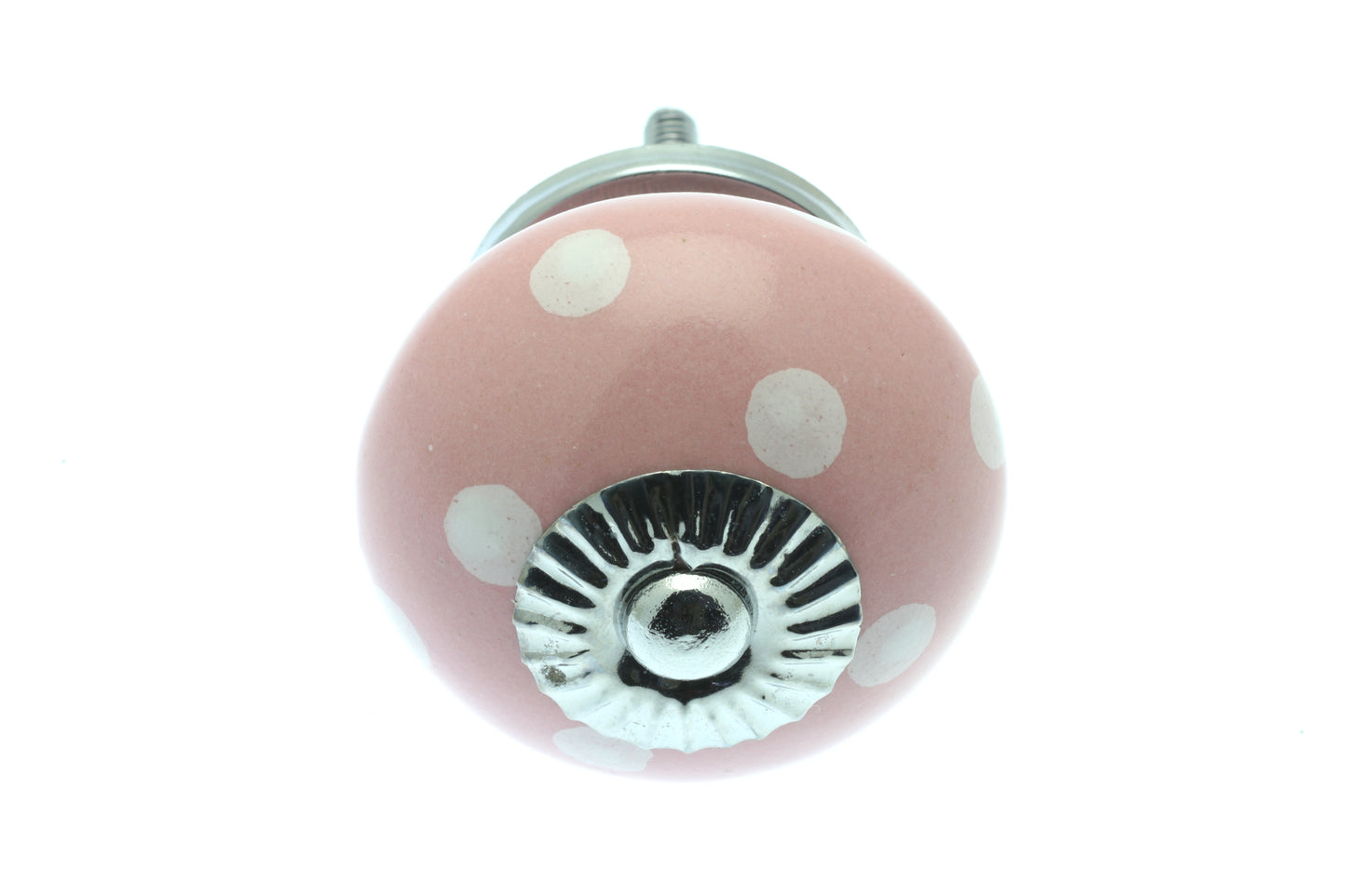 Bouton rond en céramique rose pastel à pois blancs 40 mm