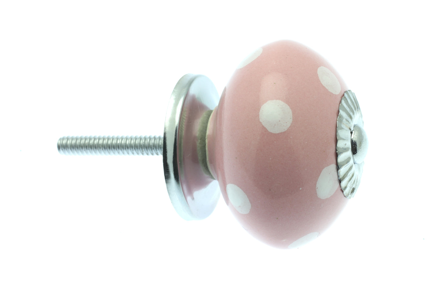 Bouton rond en céramique rose pastel à pois blancs 40 mm