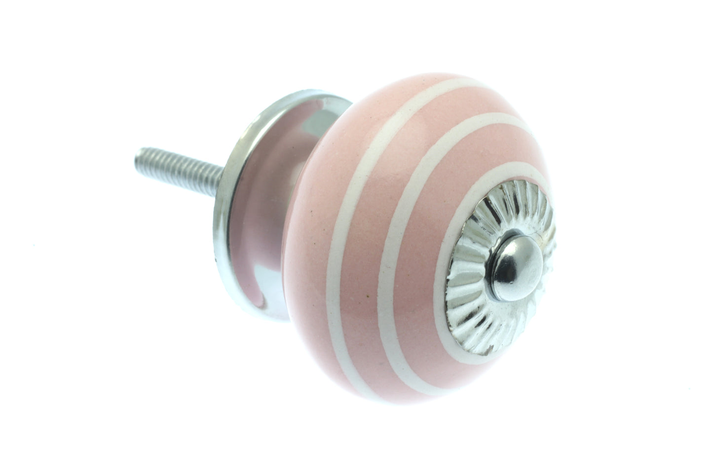 Boutons de porte en céramique rose avec rayures blanches
