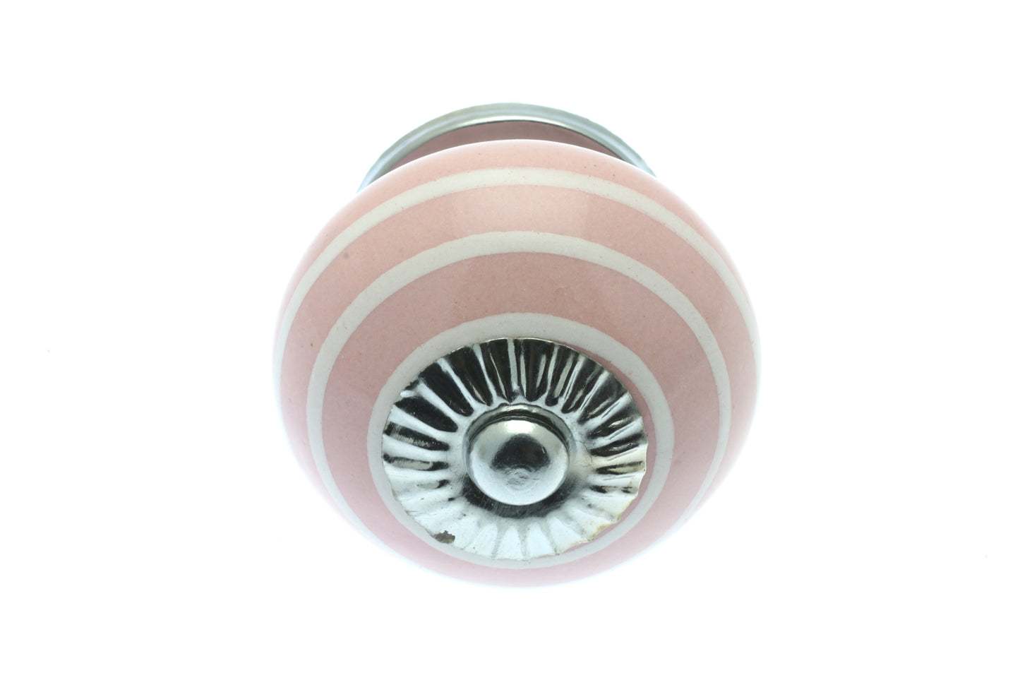 Boutons de porte en céramique rose avec rayures blanches