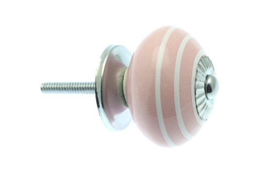 Ceramic Door Knobs Pink with White Stripes