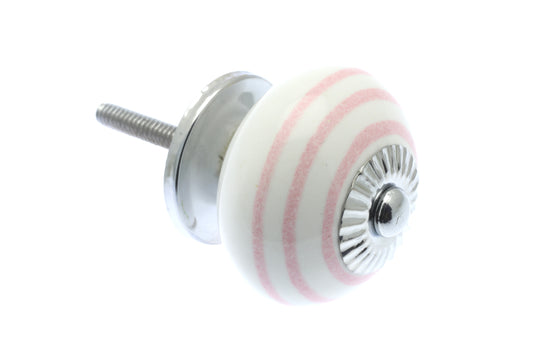 Ceramic Cupboard Knob White with Dusty Pink Stripes