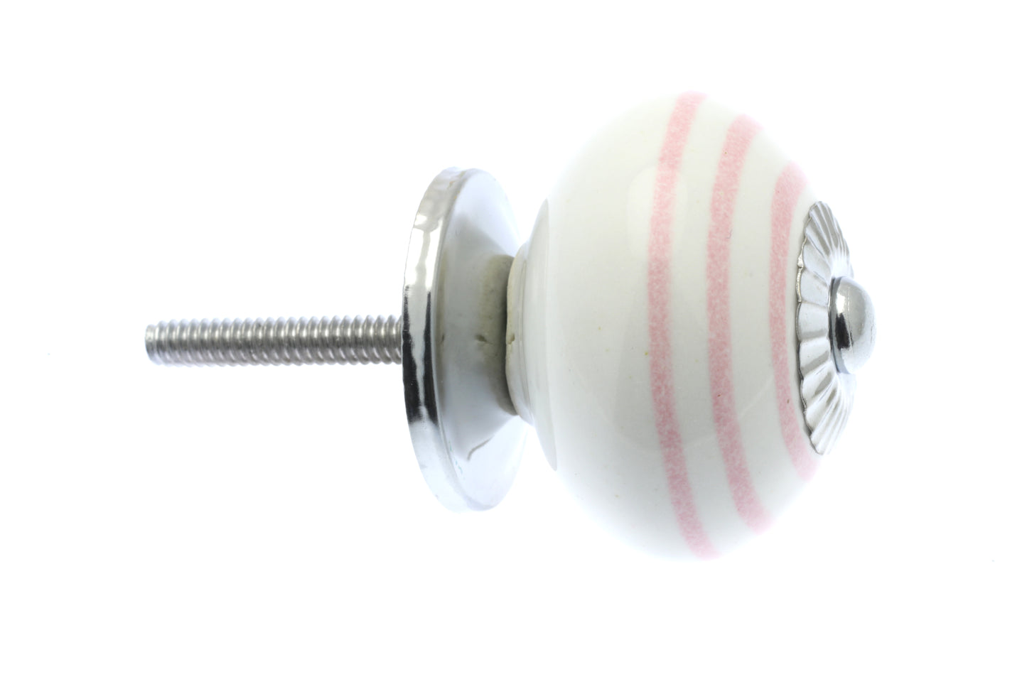 Ceramic Cupboard Knob White with Dusty Pink Stripes