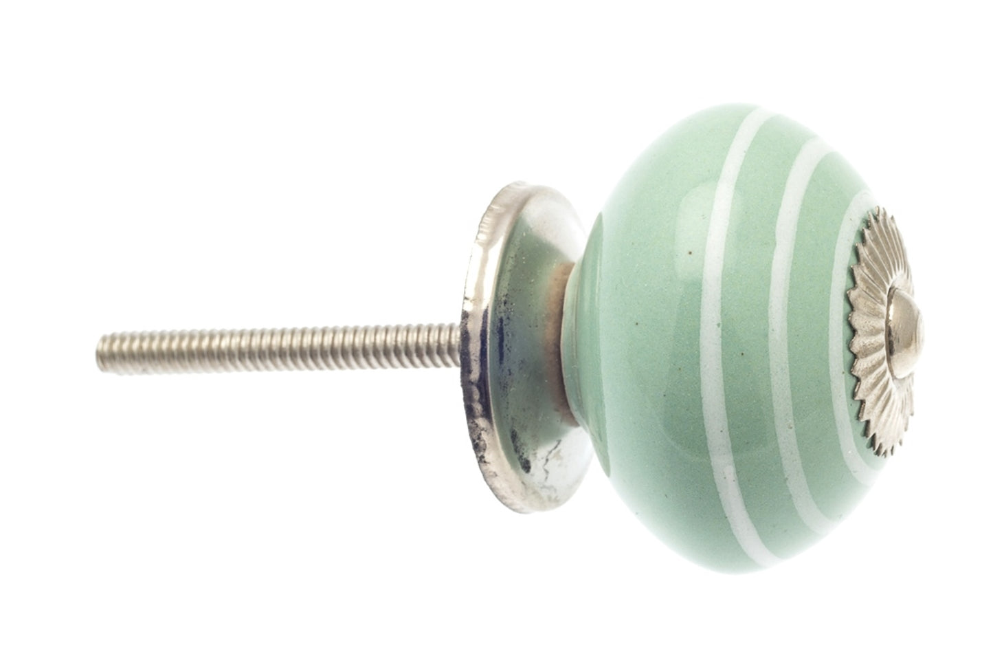 Boutons de porte en céramique Eau de Nil avec rayures blanches