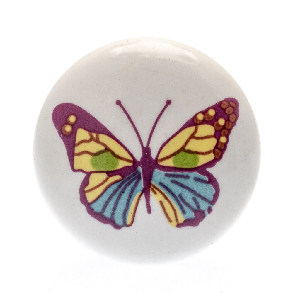 Ceramic Cupboard Door Knobs 'Multi Coloured Butterfly'