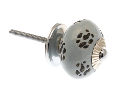 Ceramic Cupboard Door Knobs Stone Grey Blue Distressed Finish with Chrome Base and Fittings
