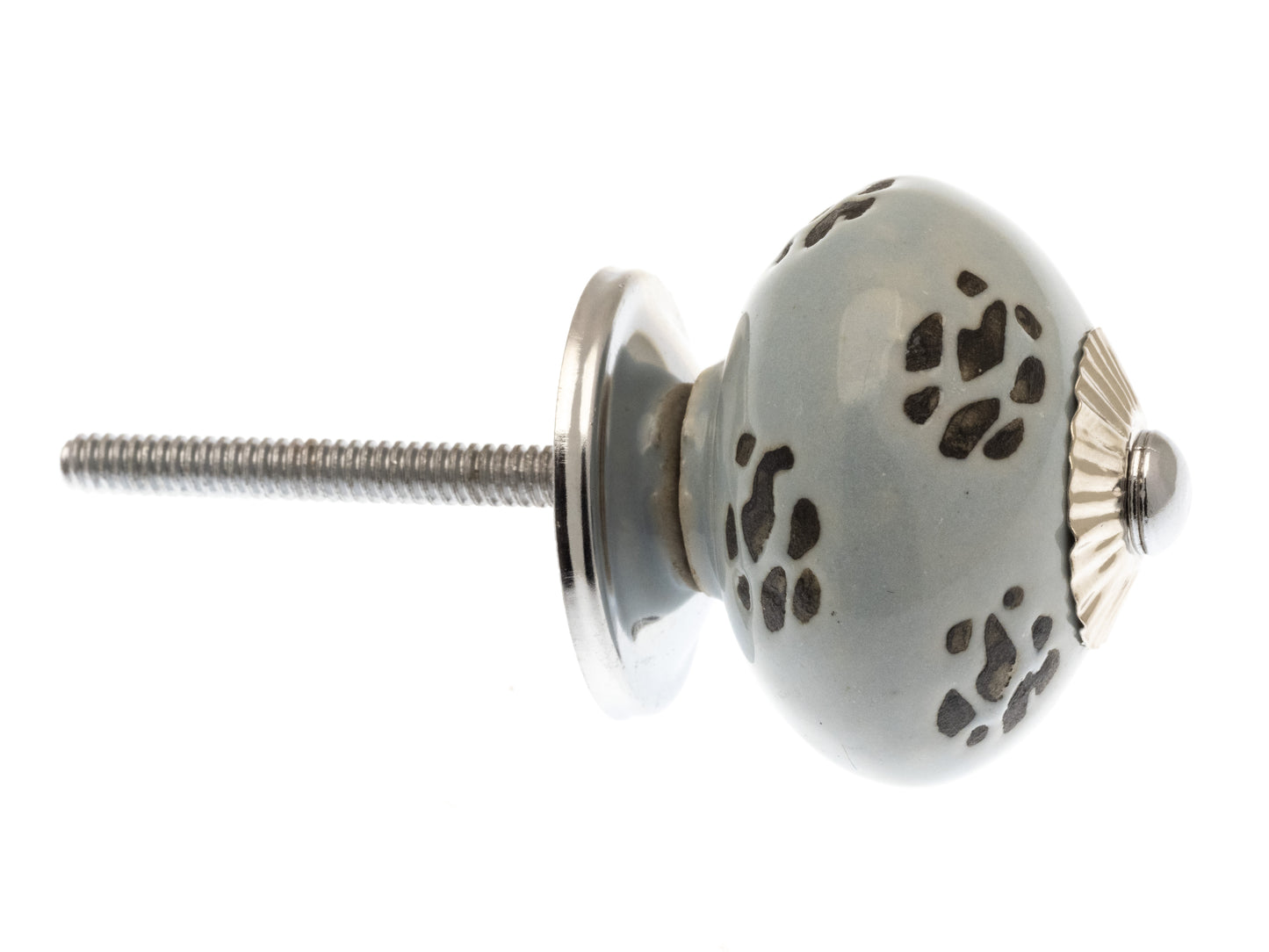 Ceramic Cupboard Door Knobs Stone Grey Blue Distressed Finish with Chrome Base and Fittings