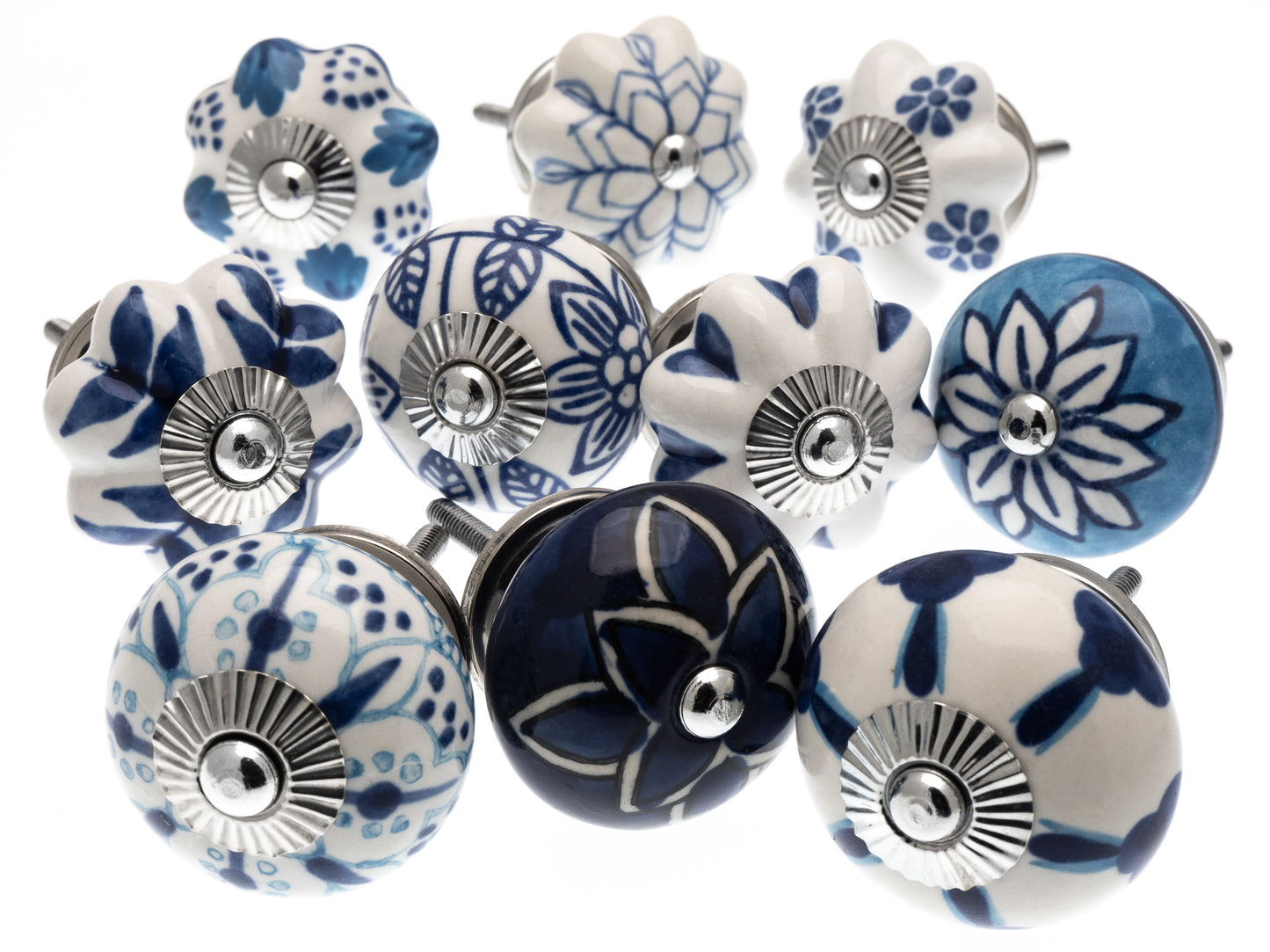 Ceramic Door Knobs Artisan Mixed Blue & White (Set of 10)