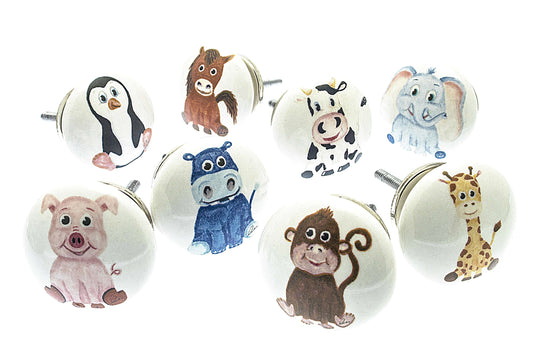 Ceramic Door Knobs 'Animal Nursery' Characters (Set of 8)