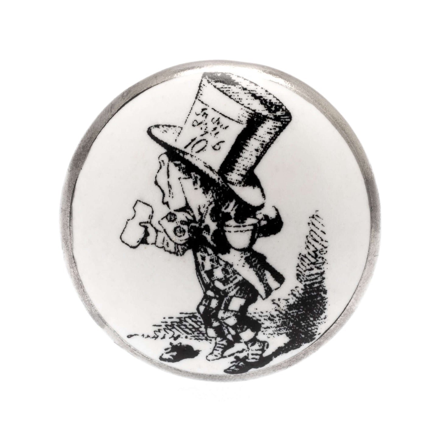 Ceramic Cupboard Knob in Wonderland Mad Hatter Top Hat Antique Silver